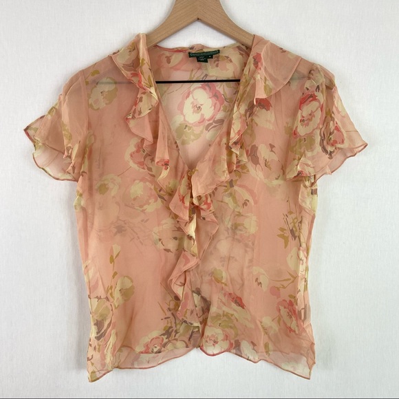 Lauren Ralph Lauren Tops - Vintage Silk Sheer Floral Lauren Ralph Lauren Ruffle Blouse Medium